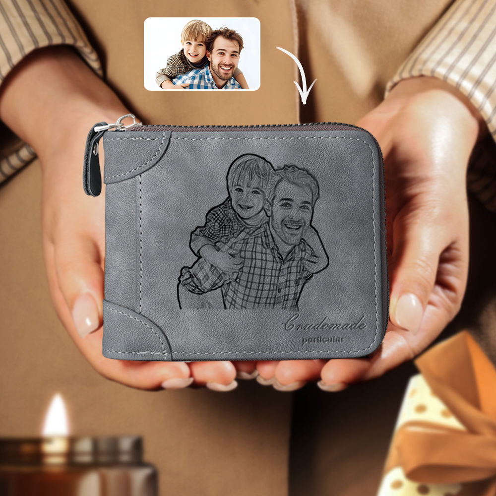 Portefeuille Photo Personnalisé Classique Homme Porte-Monnaie Carte Cadeau pour Père