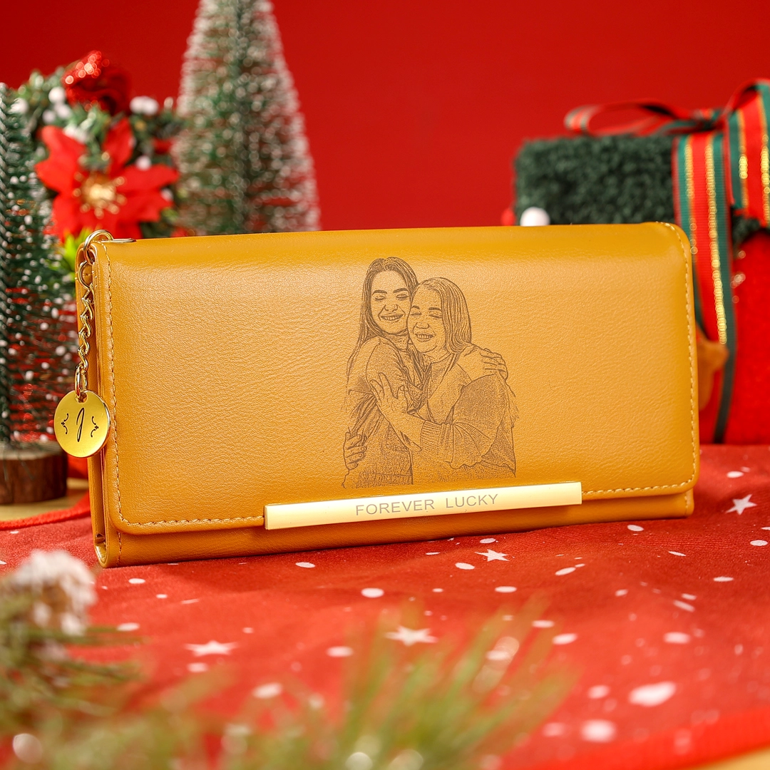 Portefeuille long en cuir PU 1 Photo et Lettre personnalisés Cadeau pour femme | Jessemade