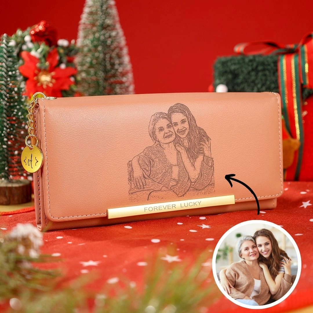 Portefeuille long en cuir PU 1 Photo et Lettre personnalisés Cadeau pour femme | Jessemade