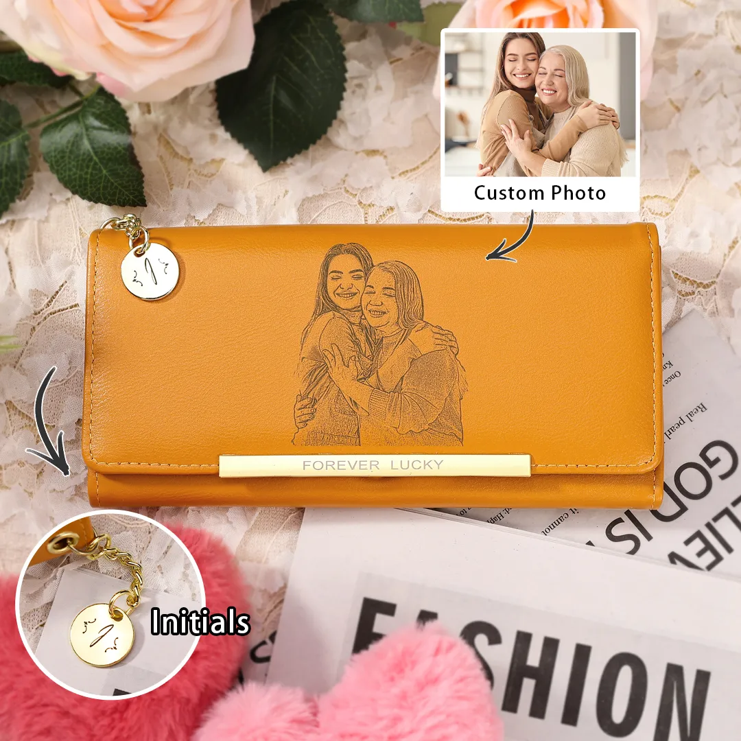 Portefeuille long en cuir PU 1 Photo et Lettre personnalisés Cadeau pour femme | Jessemade