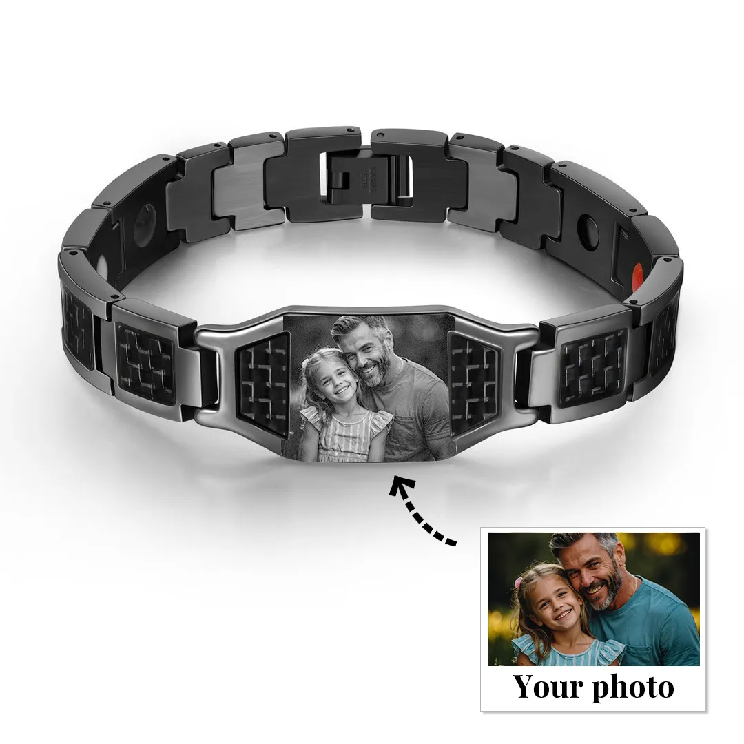 Coffret Cadeau 3PCS - Portefeuille Bracelet et Stylo Prénom et Lettre Personnalisés avec Photo pour Homme | Jessemade