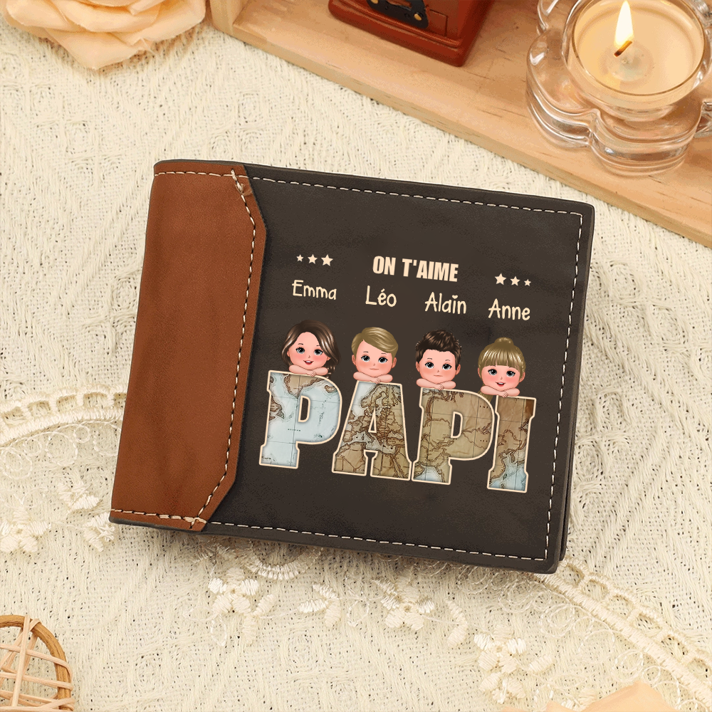 À mon Papi Portefeuille Classique 1-6 Prénoms Personnalisés Porte-Monnaie Carte | Jessemade