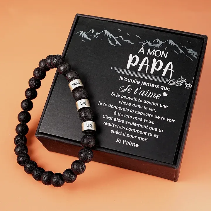 Bracelet 1-3 Prénoms Personnalisés Bracelet Prénom Pierre de lave Noir | Cadeau Fête des Pères | Jessemade