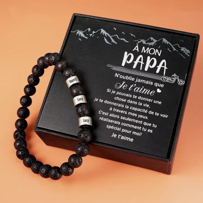 Bracelet 1-3 Prénoms Personnalisés Bracelet Prénom Pierre de lave Noir | Cadeau Fête des Pères | Jessemade