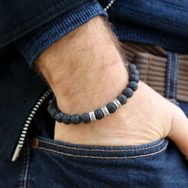 Bracelet 1-3 Prénoms Personnalisés Bracelet Prénom Pierre de lave Noir | Cadeau Fête des Pères | Jessemade