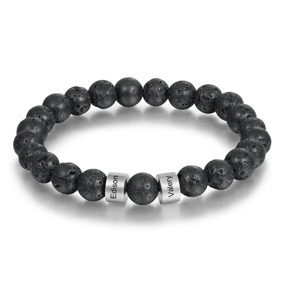 Bracelet Personnalisé Homme 1-5 Prénoms Personnalisés Pierre de lave Noir ｜Jessemade