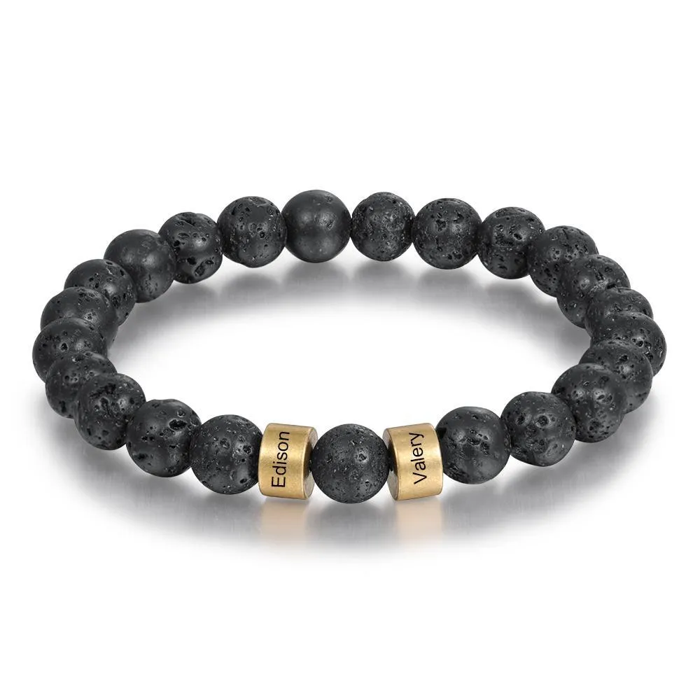 Bracelet Personnalisé Homme 1-5 Prénoms Personnalisés Pierre de lave Noir ｜Jessemade