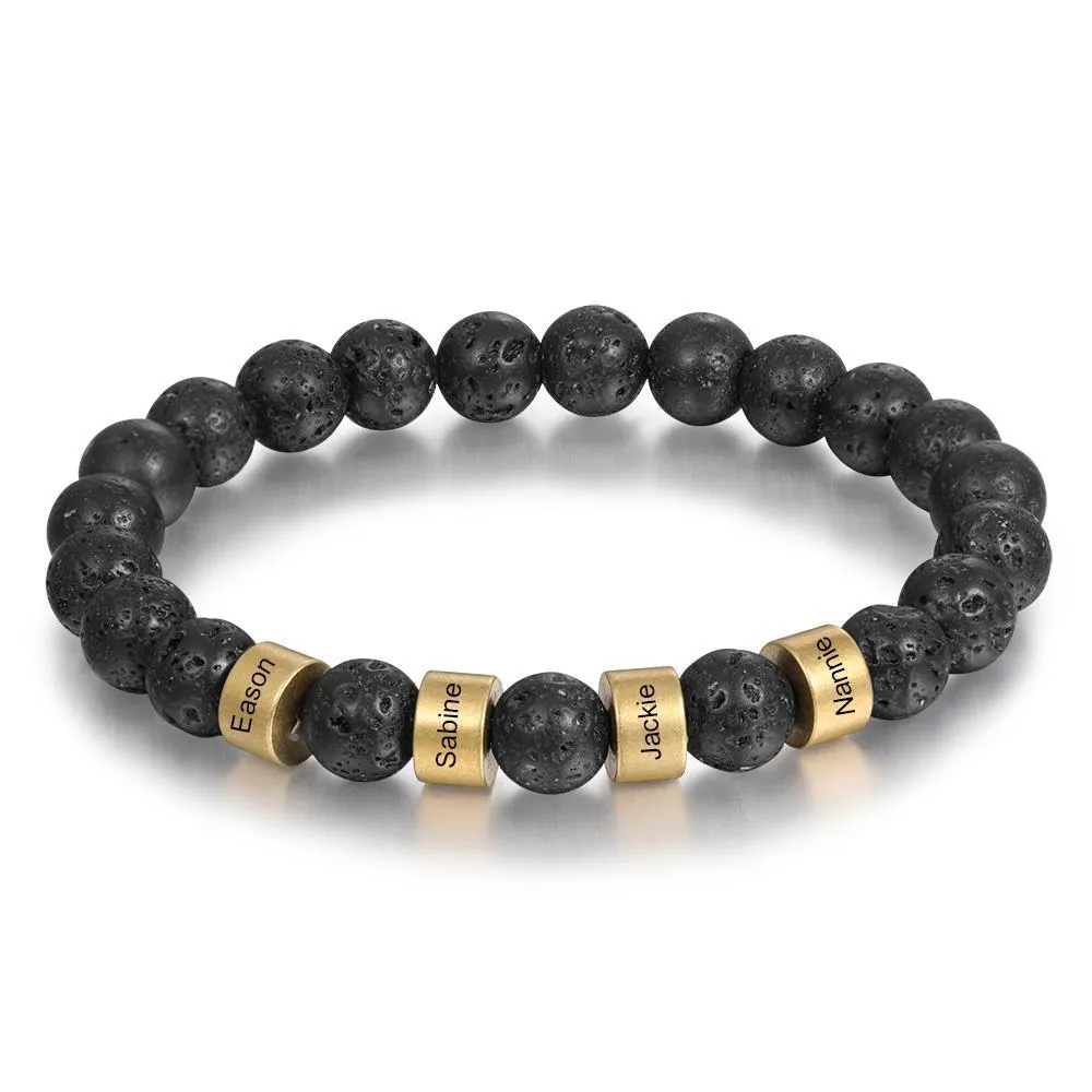 Bracelet Personnalisé Homme 1-5 Prénoms Personnalisés Pierre de lave Noir ｜Jessemade