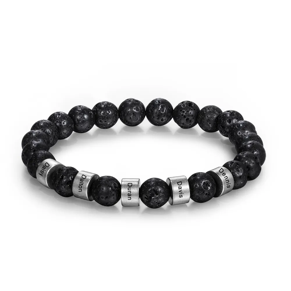 Bracelet Personnalisé Homme 1-5 Prénoms Personnalisés Pierre de lave Noir ｜Jessemade
