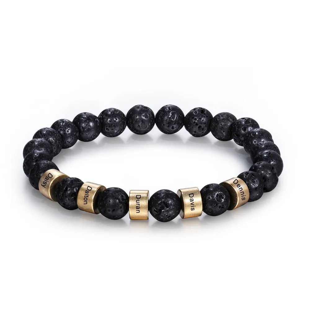 Bracelet Personnalisé Homme 1-5 Prénoms Personnalisés Pierre de lave Noir ｜Jessemade