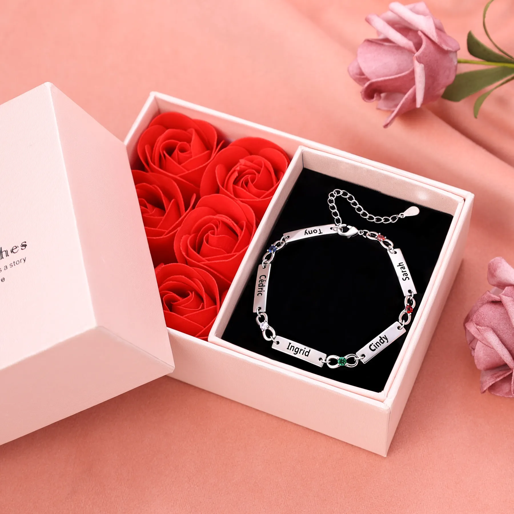 Bracelet infini Bracelet Pierre De Naissance avec 1-5 Prénoms Personnalisé pour Femme｜Jessemade