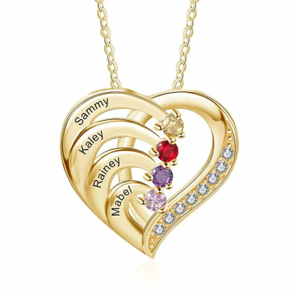 Collier Cœur Argent 925 2-4 Prénoms Personnalisés avec Pierre de naissance pierre de naissance | Jessemade