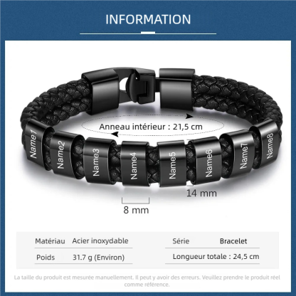 Bracelet Cuir tressé 1-8 Perles Prénom Bracelet Personnalisé Homme｜Jessemade