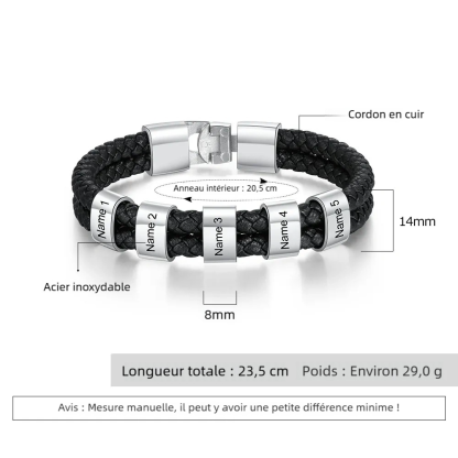 À mon Papa - Bracelet Personnalisé Homme 1-8 Perles et Prénoms Bracelet Cuir tressé | Cadeau Fête des Pères | Jessemade