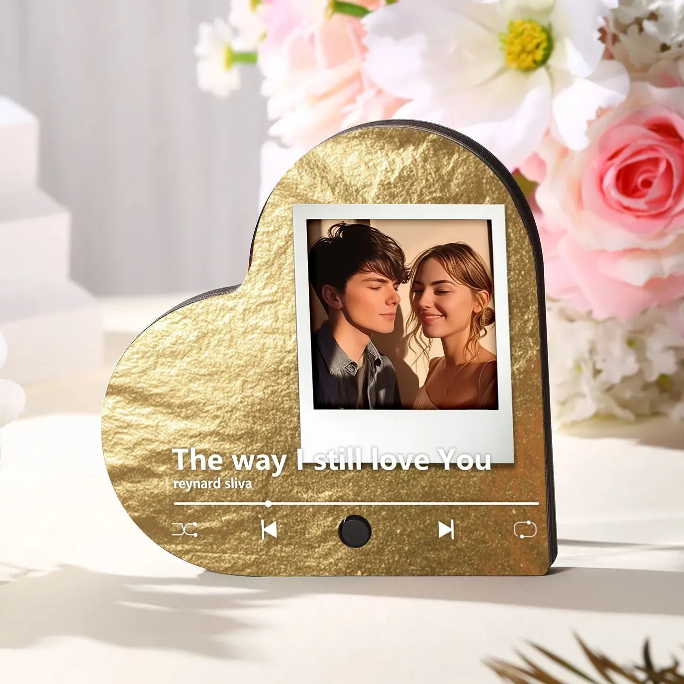 Aimant Frigo Musical en forme de Cœur Personnalisé avec 1 Photo Aimant De Réfrigérateur en bois pour Couple | Jessemade