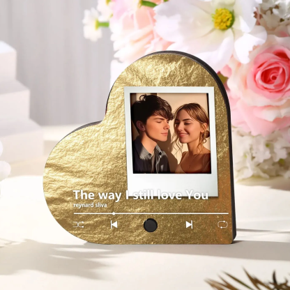 Aimant Frigo Musical en forme de Cœur Personnalisé avec 1 Photo Aimant De Réfrigérateur en bois pour Couple | Jessemade