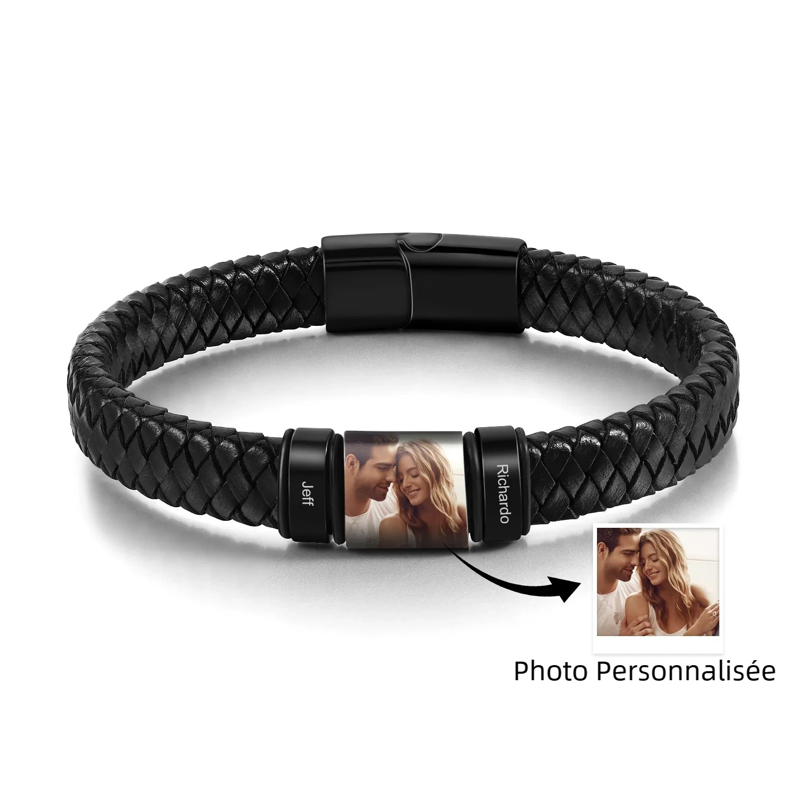 Bracelet Cuir Bracelet Photo Personnalisé avec 2 Prénoms pour Homme | Jessemade