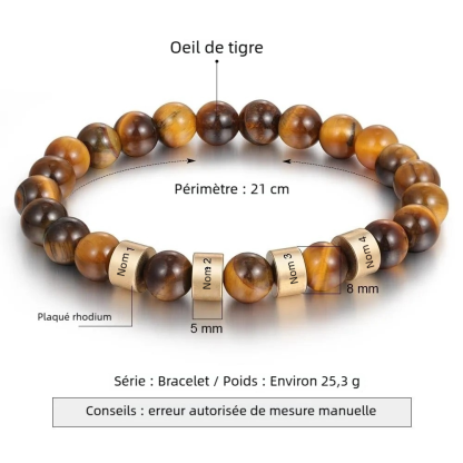 À Mon PAPA- Bracelet Personnalisé Homme Bracelet 1-5 Prénoms Personnalisés Pierres Oeil de Tigre Brun｜Jessemade
