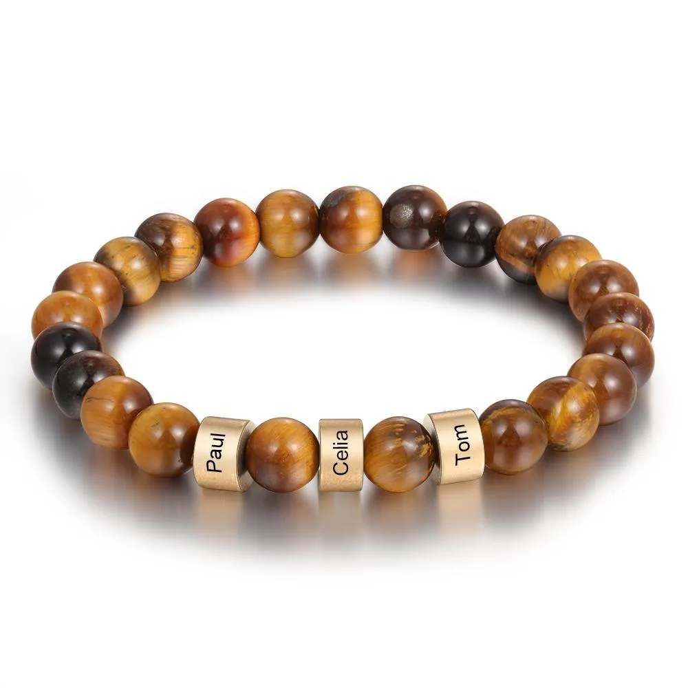 À Mon PAPA- Bracelet Personnalisé Homme Bracelet 1-5 Prénoms Personnalisés Pierres Oeil de Tigre Brun｜Jessemade