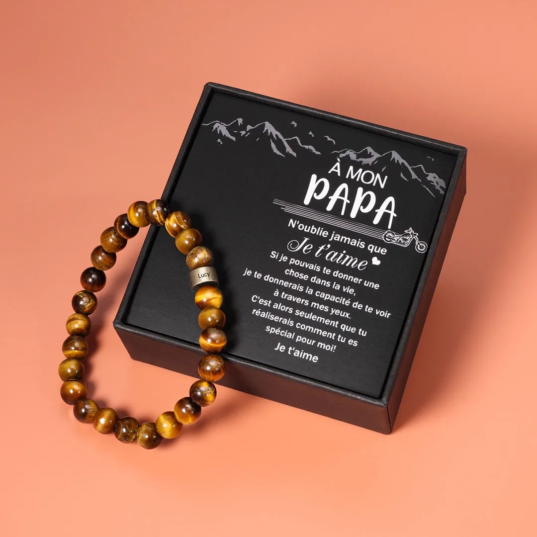 À Mon PAPA- Bracelet Personnalisé Homme Bracelet 1-5 Prénoms Personnalisés Pierres Oeil de Tigre Brun｜Jessemade