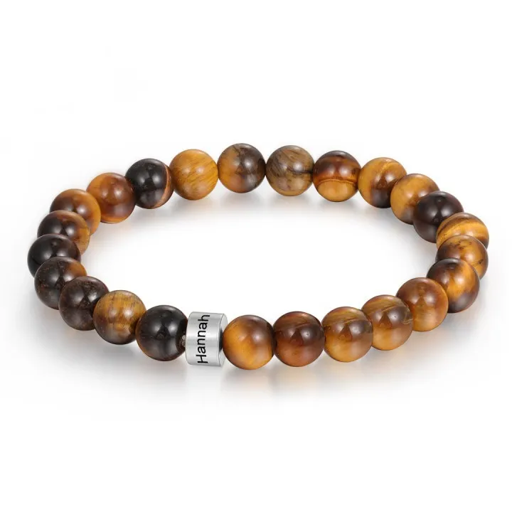 À Mon PAPA- Bracelet Personnalisé Homme Bracelet 1-5 Prénoms Personnalisés Pierres Oeil de Tigre Brun｜Jessemade
