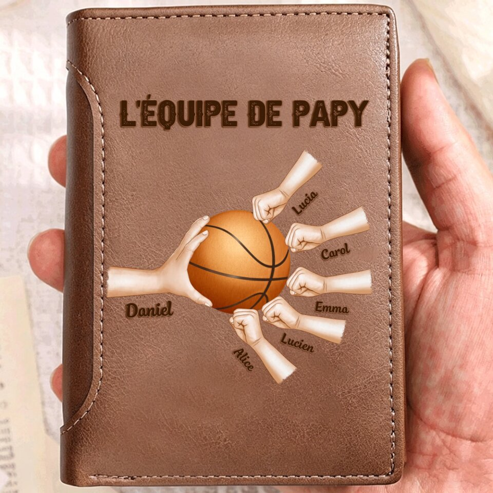 Portefeuille Homme Personnalisé – Motif Équipe de Papa avec 2 à 6 Prénoms et Poings