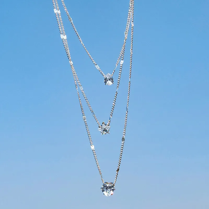 Collier à Trois Rangées avec Pendentifs Cristal et Étoile pour Femmes | Jessemade