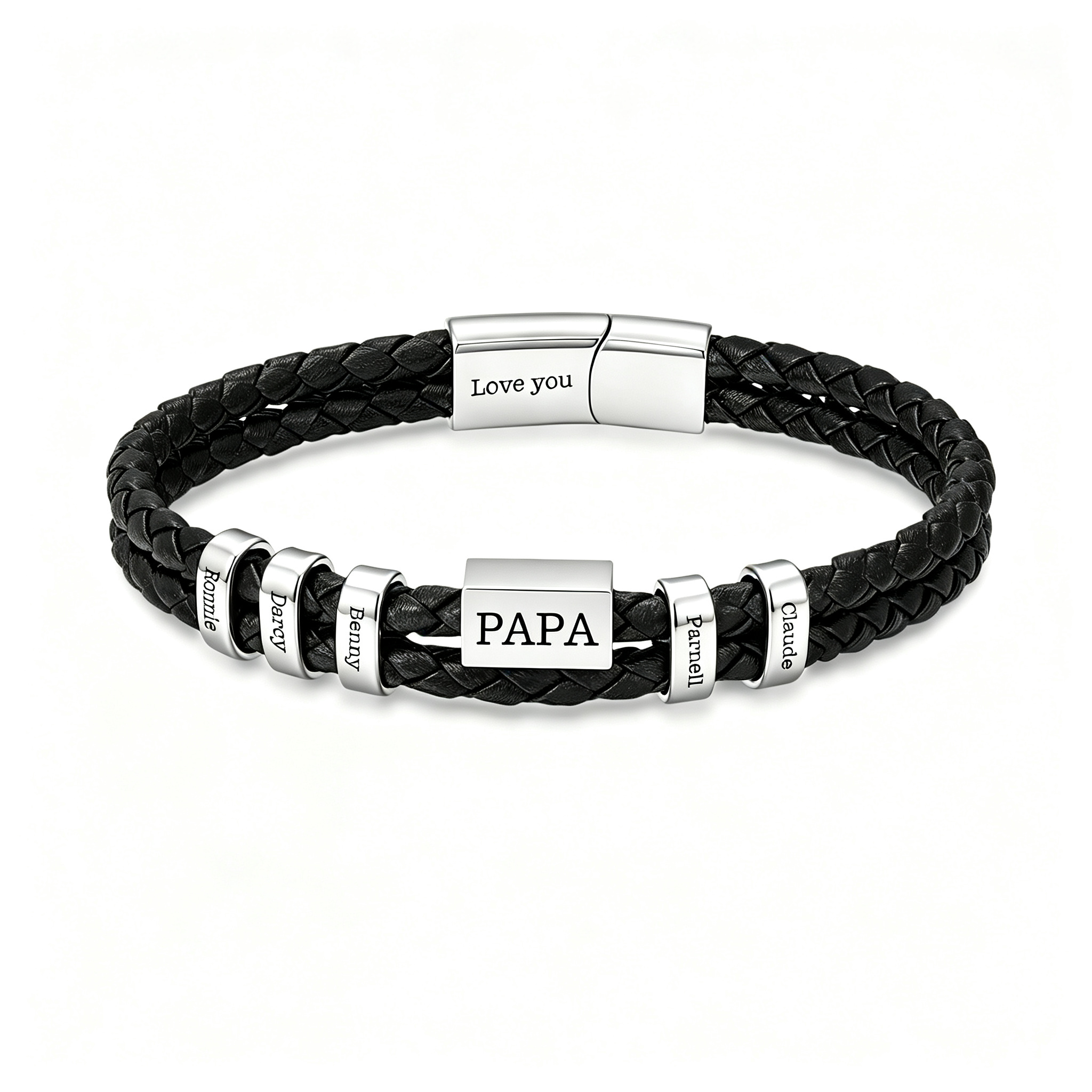Bracelet Personnalisé pour Homme en cuir synthétique tressé avec 2 à 6 Prénoms, Cadeau pour Papa