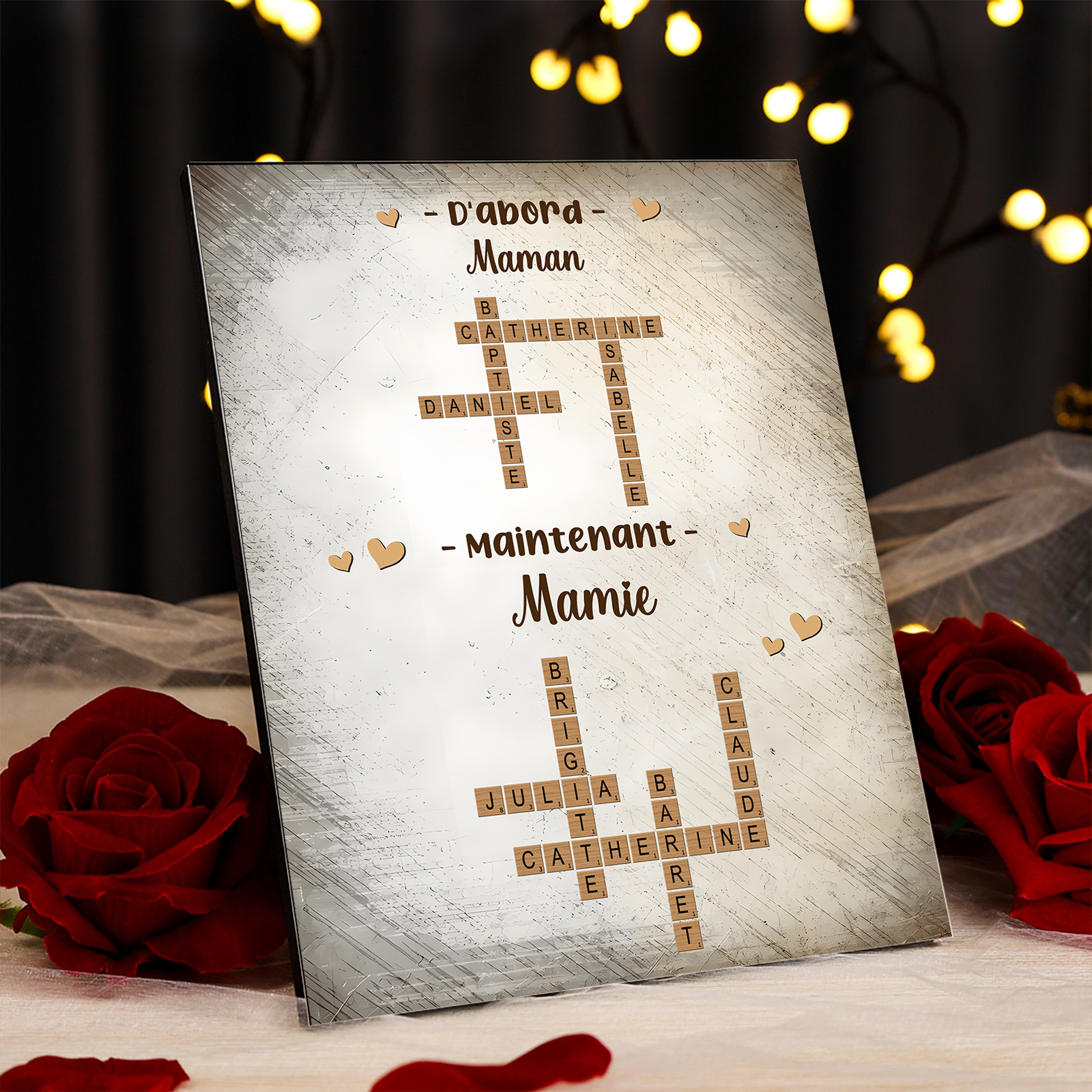 À Maman/Mamie - Cadre en Bois Grille de Mots Croisés 1-12 Prénoms Personnalisés Cadeau Fête des Mères | Jessemade