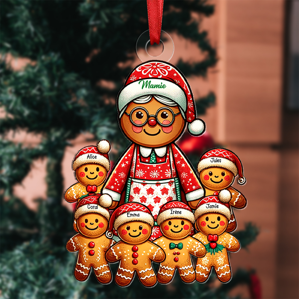 À Mamie Ornements de Noël Acrylique Bonhomme en pain d’épices 2-11 Prénoms Personnalisés Cadeau pour Famille | Jessemade