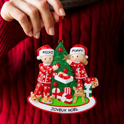 Décoration Sapin Noël 2 Prénoms Personnalisés avec Texte Ornement Sapin en Bois Cadeau pour Couple Saint valentin | Jessemade