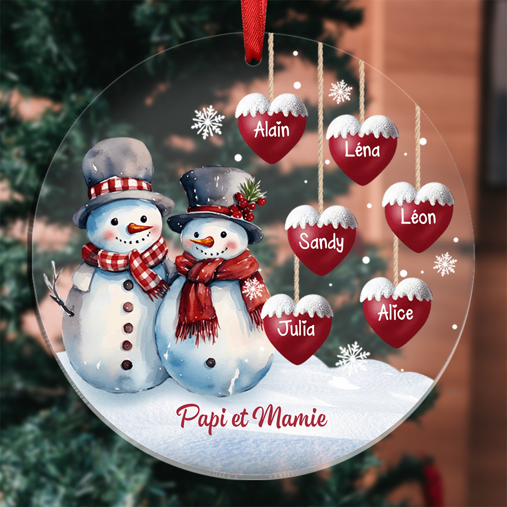 À Mamie et Papi Décoration Sapin Noël Acrylique Bonhomme de Neige 1-8 Prénoms Personnalisés Cadeau pour Famille | Jessemade