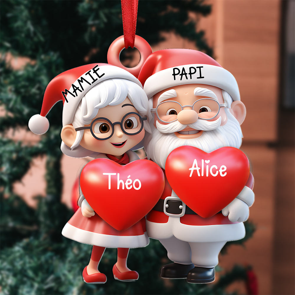 Décoration Sapin Noël mamie et papi Cœurs avec 2 Prénoms Personnalisés Cadeau pour Mamie et Papi | Jessemade