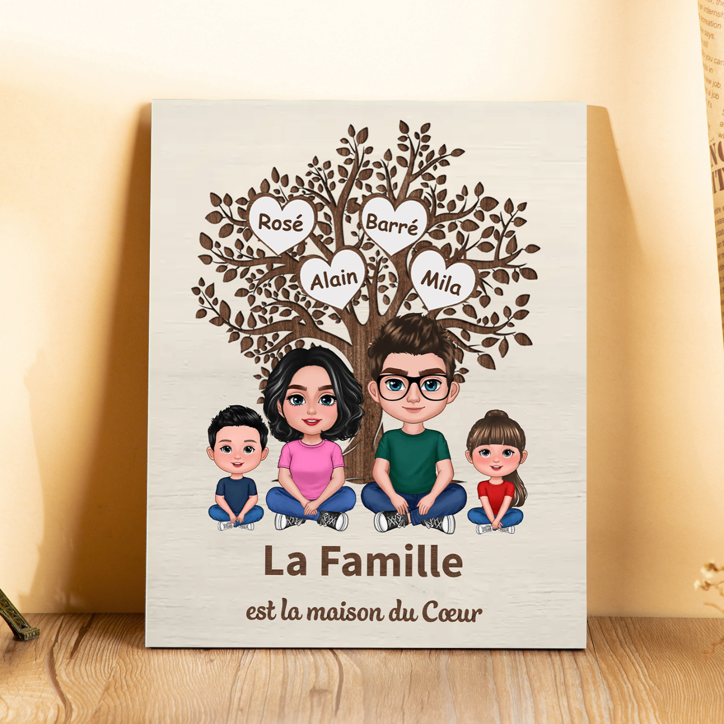 Cadre en Bois arbre familial 2-7 Prénoms Personnalisés Cadeau pour fam