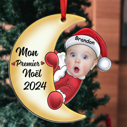 Décoration Sapin Noël Bébé en Acrylique Photo et Prénom Personnalisés Cadeau pour enfant | Jessemade