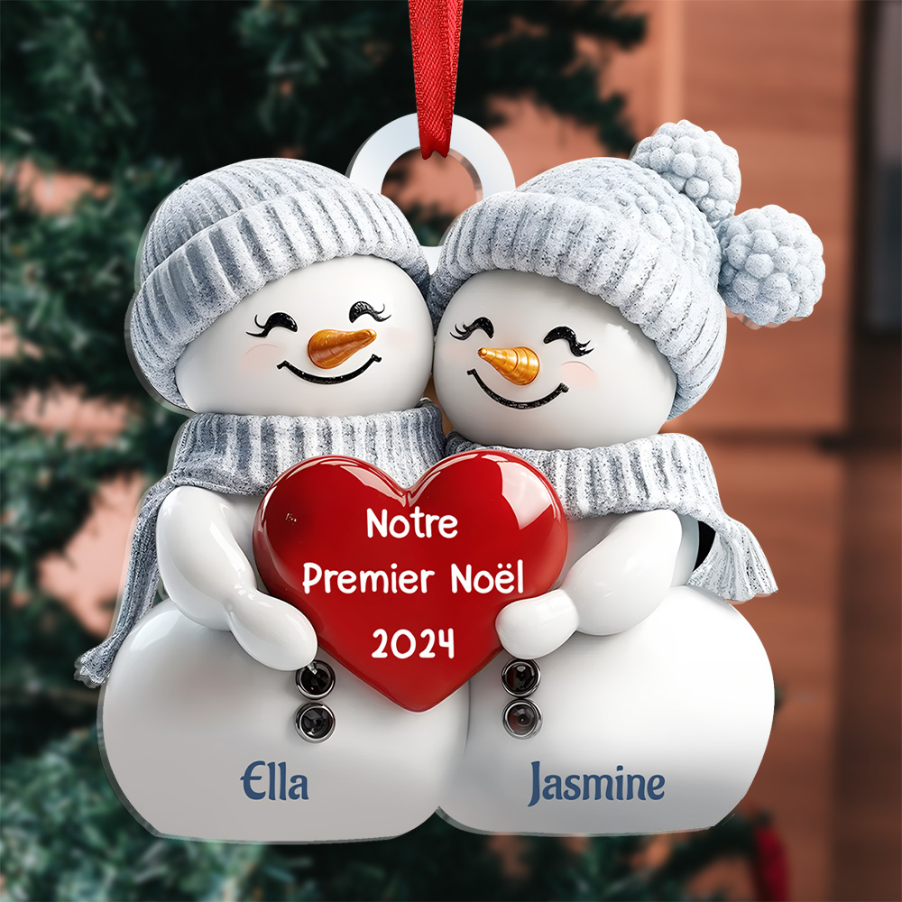 Décoration Sapin Noël Couple en Acrylique 2 Prénoms Personnalisés avec Année saint-valentin | Jessemade