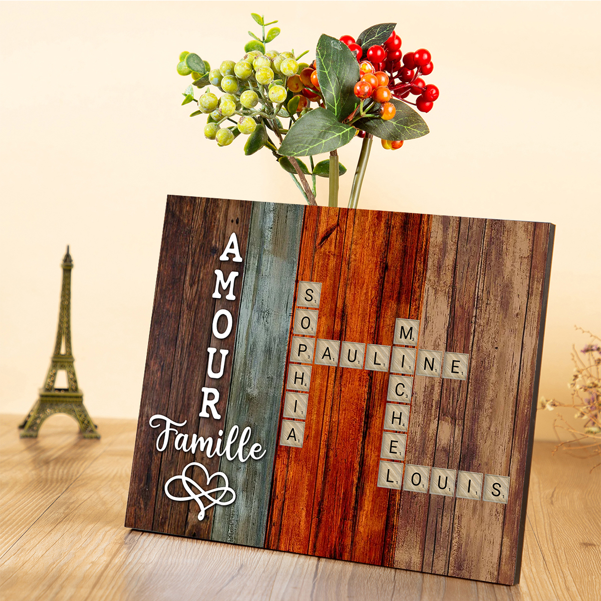 Cadre en Bois grille de mots croisés 1-12 Prénoms Personnalisés Amour famille Cadeau pour Famille | Jessemade
