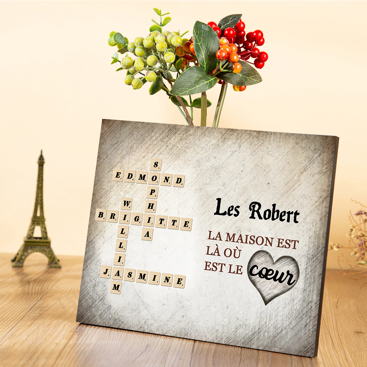 Cadre en Bois grille de mots croisés 1-12 Prénoms familialux Personnalisés Amour famille Cadeau pour Famille | Jessemade