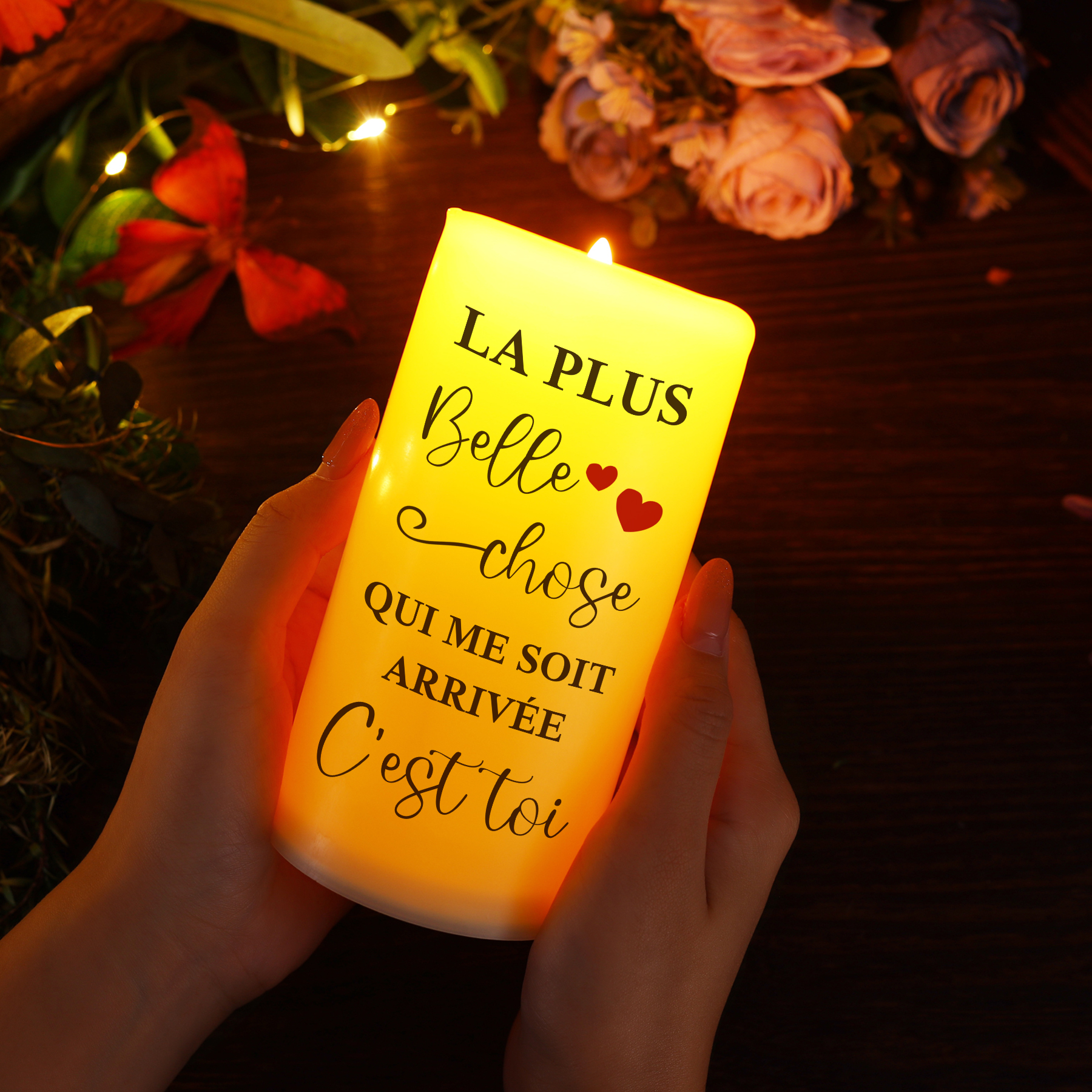 Bougie Électronique 2 Textes Personnalisés avec Photo Bougie LED Cadeau Coffret pour Couple | Jessemade