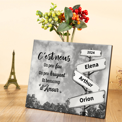 Cadre en Bois panneau indicateur 2-6 Prénoms et 1 Texte Personnalisés