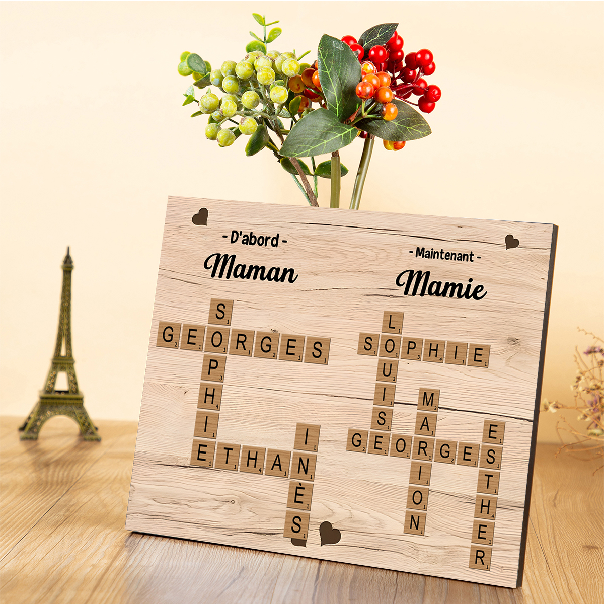 À Mamie - Cadre en Bois grille de mots croisés 1-12 Prénoms Personnalisés Cadeau pour Mamie | Jessemade