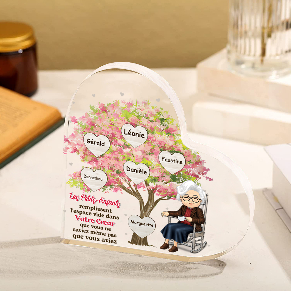 Plaque Acrylique en forme de Cœur Arbre de Vie Personnalisé avec Prénoms pour Mamie | Jessemade
