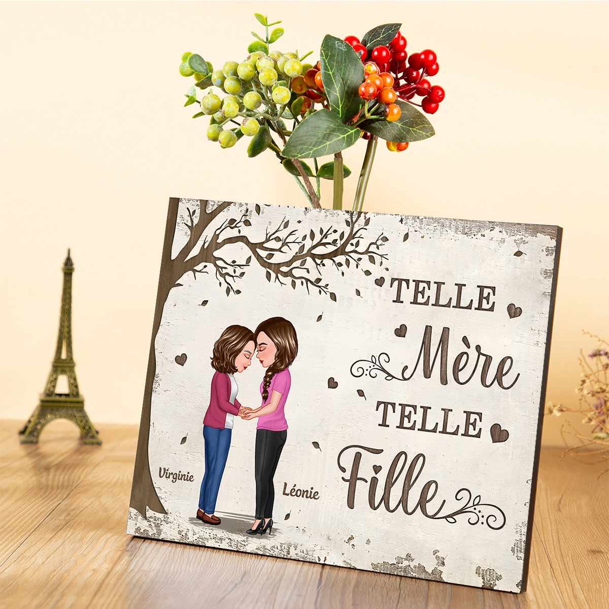 À Mamie - Cadre en Bois Prénoms Personnalisés avec Illustrations Cadeau pour Mamie | Jessemade