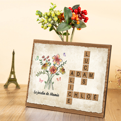 À Mamie - Cadre en Bois grille de mots croisés 1-7 Prénoms Personnalisés Jardin de Mamie Cadeau Pour Grand-Mère | Jessemade
