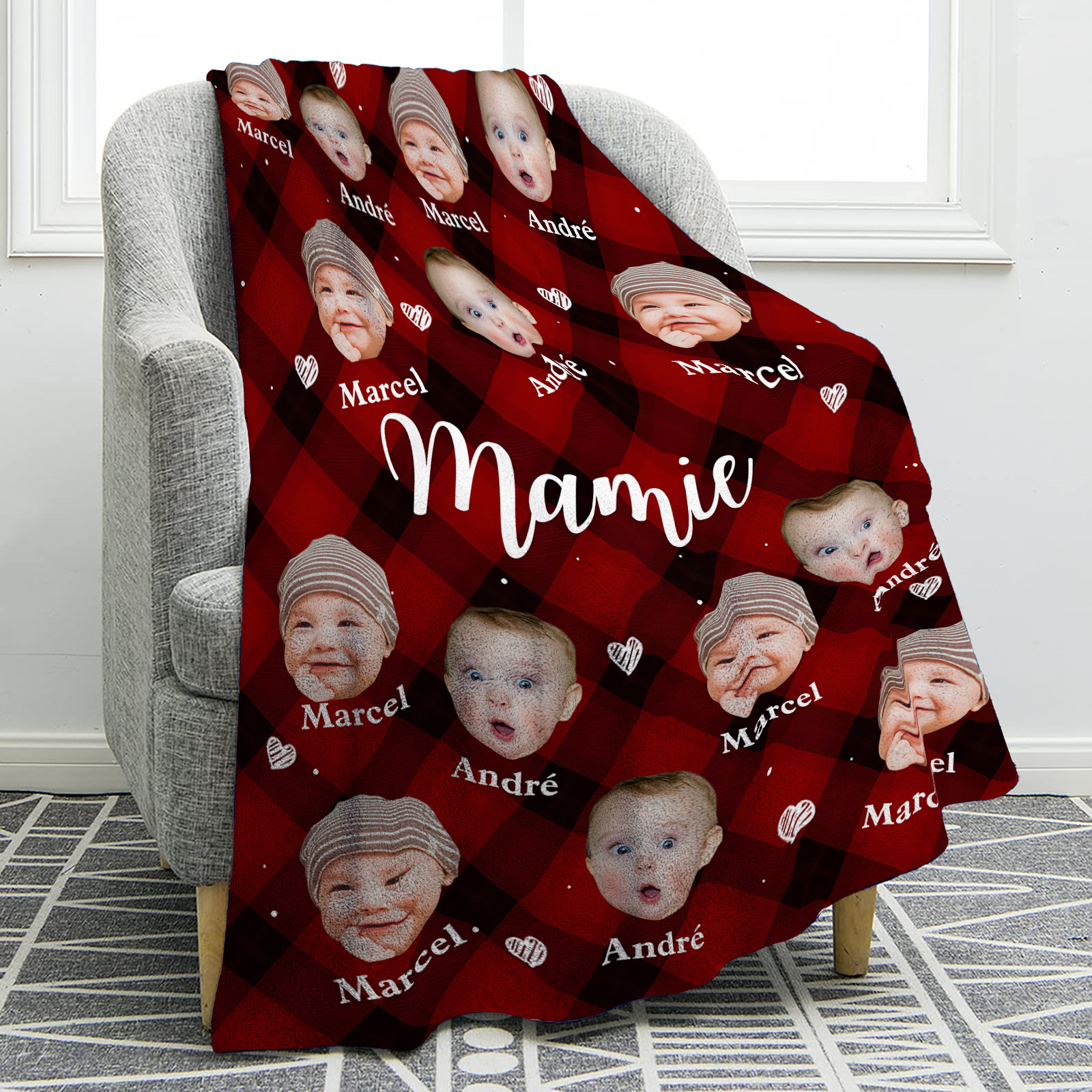 À Mamie - Plaid en flanelle 1-5 Prénoms Personnalisés avec Photos des Enfants Couverture Personnalisé pour Mamie | Jessemade