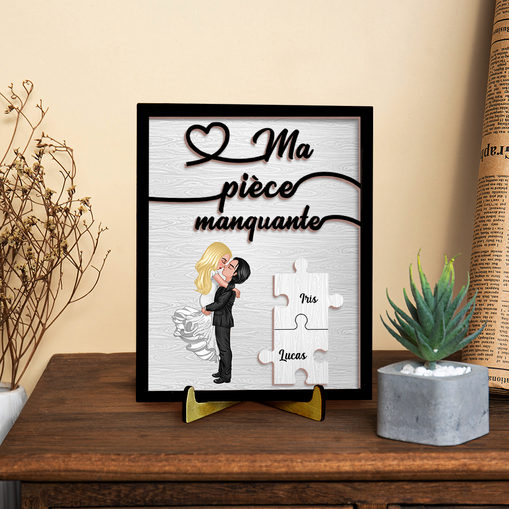 Décoration en bois "Ma Pièce Manquante"  2 Prénoms Personnalisés Ornement pour couple | Jessemade