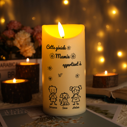 À Mamie - Bougie Électronique 3 Prénoms Personnalisés avec 3 Dessins Bougie LED Avec Coffret pour Mamie | Jessemade