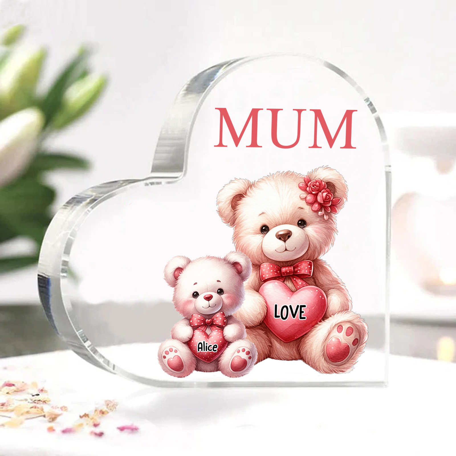 À Maman/Mamie - Plaque Coeur en Acrylique Personnalisé avec 1 Prénom et Texte Cadeau pour Maman/Mamie  | Jessemade