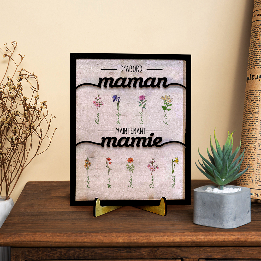 À Maman - Plaque en bois Personnalisé avec Fleurs de Naissance et Prénoms Décoration pour Maman | Jessemade
