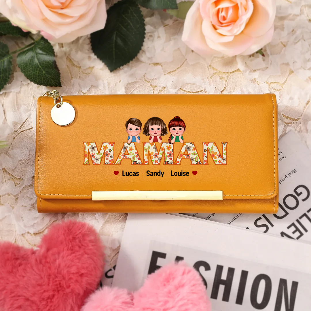 À ma Maman -Portefeuille Personnalisé avec 1-6 Prénoms d'Enfants Porte-Monnaie en Rose/Bleu/Jaune Cadeau pour Maman| Jessemade